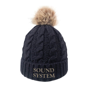 Sound System Black Fur Pom Beanie
